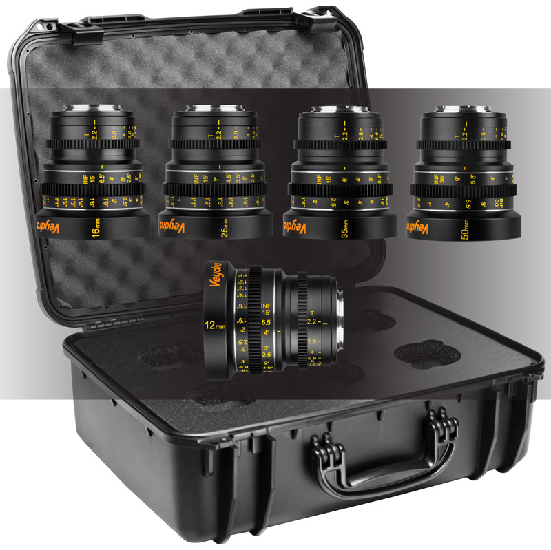 Veydra Mirrorless Mini Prime 5 lens Set with Case: 12, 16, 25, 35, 50mm T2.2